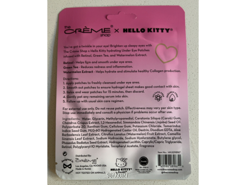 The Creme Shop x Hello Kitty Depuffing Hydrogel Under Eye Patches, Twinkle Eyes, 0.14 oz/4 g, 6 Count