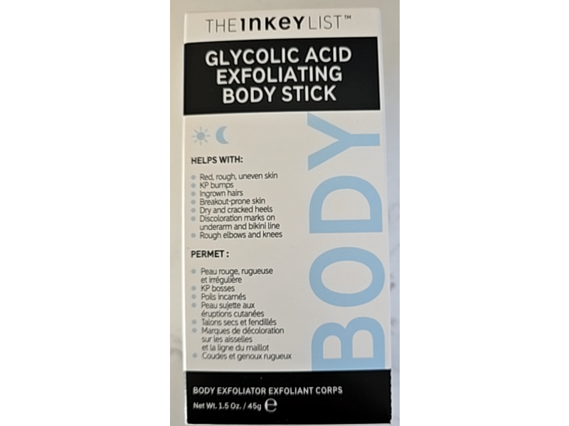 The Inkey List Exfoliating Body Stick. Glycolic Acid, 1.5 oz/45 g