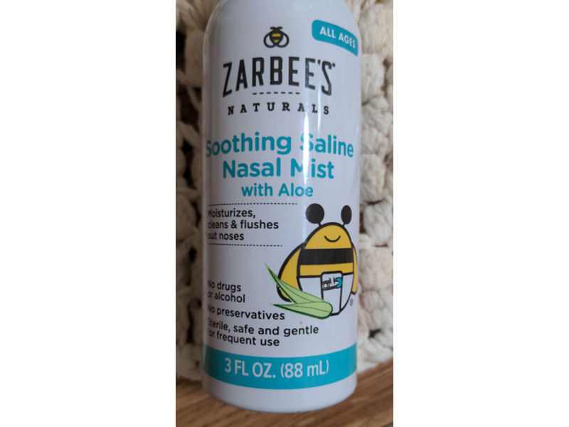 Zarbee's Naturals Soothing Saline Nasal Mist, Aloe, 3 fl oz/88 mL
