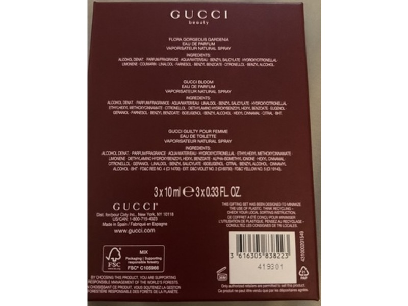 Gucci Eau De Parfum Trio, Flora Gorgeous Gardenia, Gucci Bloom & Gucci Guilty pour Femme, 0.33 fl oz/10 mL