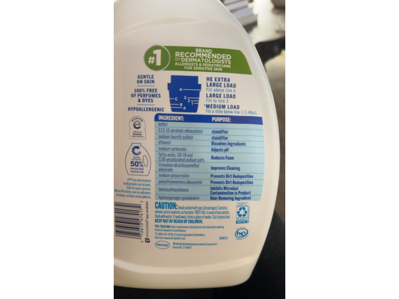 All Liquid Laundry Detergent, Free Clear, 49 Loads, 73 fl oz/2.15 L