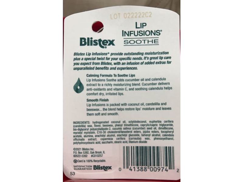 Blistex Lip Infusions Soothe Lip Moisturizer, Comforting, 0.13 oz/3.39 g