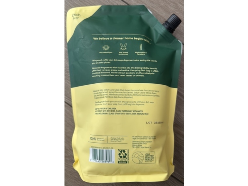 Ever Spring Dish Soap Refill, Lemon & Mint, 36 fl oz/1.06 L