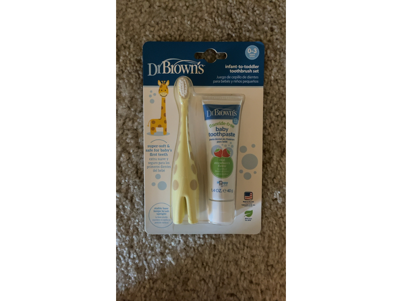 Dr. Brown's Infant-to-Toddler Toothbrush Set, Baby Toothpaste, Strawberry, Giraffe, 1.4 oz