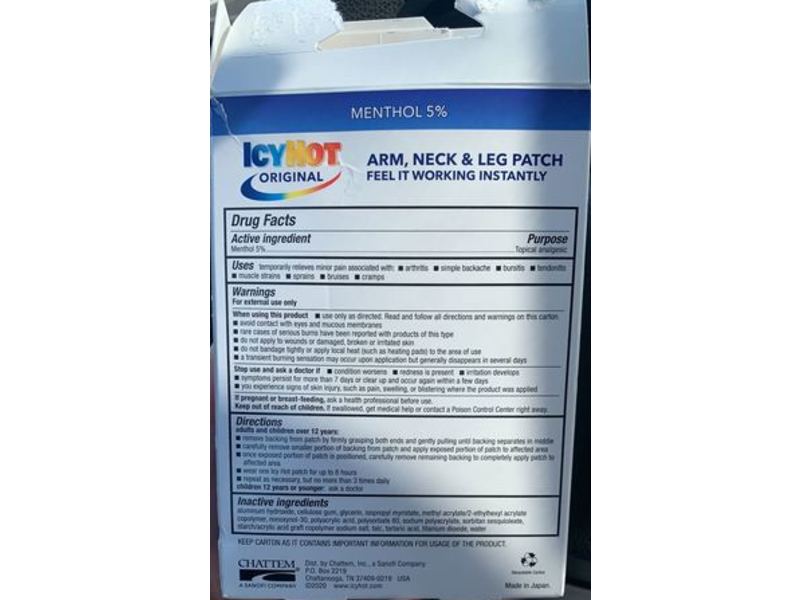 Icy Hot Original Arm, Neck & Leg Pain Relief Patch, 5 Patches