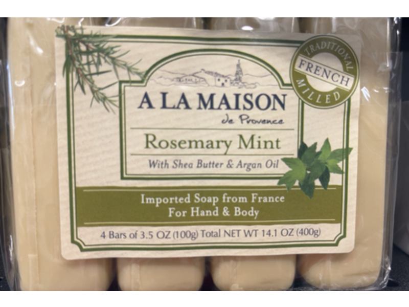 A La Maison Bar Soap, Rosemary Mint, 3.5 oz/100 g, 4 count