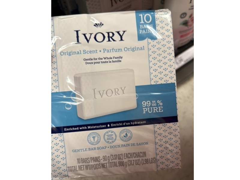 Ivory Gentle Bar Soap, Original Scent, 3.17 oz/90 g, 10 Count