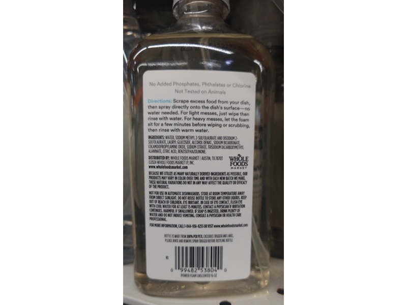 365 By Whole Foods Market Power Foam Dish Spray, Unscented, 16 fl oz/473 mL