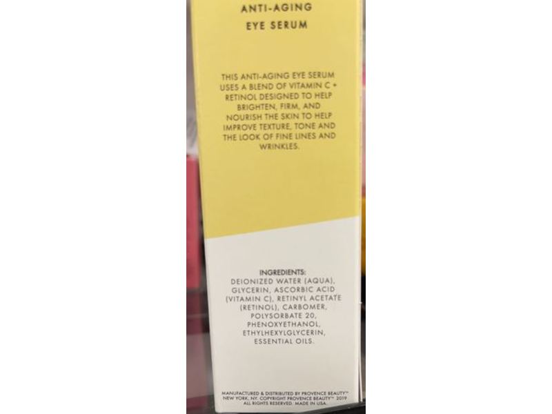 Provence Beauty Anti Aging Eye Serum, Vitamin C + Retinol, 1 fl oz/30 mL
