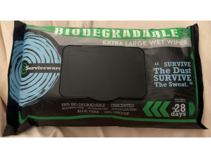 Surviveware Biodegradable Wet Wipes, Aloe Vera, 32 Count