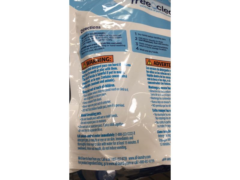 All With Stainlifters 4 In 1 Mightypacs Laundry Detergent, Free & Clear, 25.8 oz/733 g, 39 Count