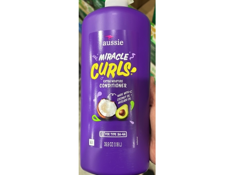 Aussie Miracle Curls Extra Moisture Conditioner, Coconut Oil + Avocado Oil, 39.9 oz/1.18 L