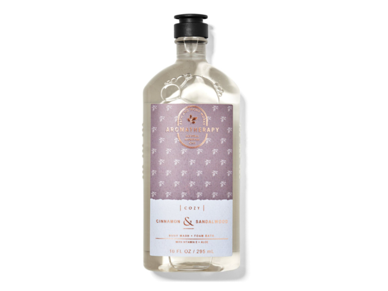 Bath & Body Works Cozy Cinnamon & Sandalwood Body Wash + Foam Bath, Vitamin E + Aloe, 10 fl oz/295 mL