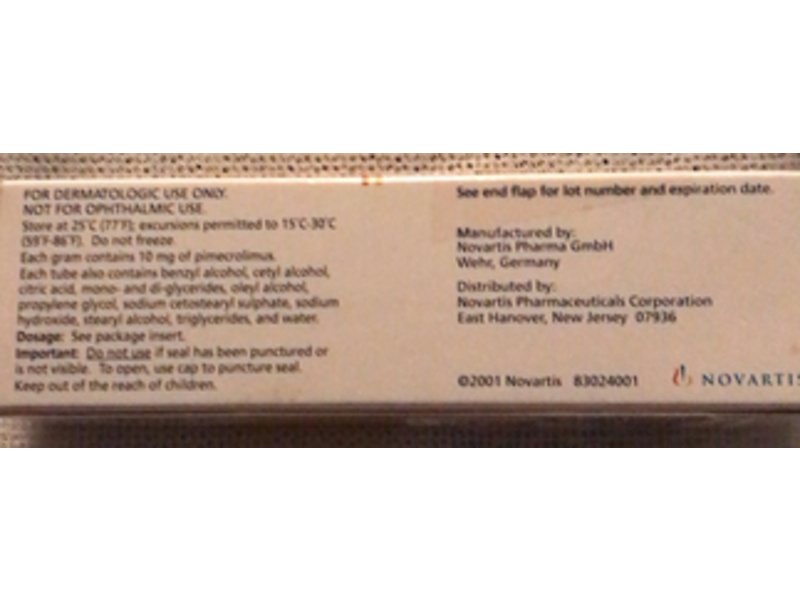 Elidel (pimecrolimus) cream, 1%, 30 g, Novartis (Rx)
