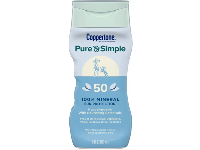 Coppertone Pure & Simple Sunscreen Lotion, SPF 50, 6 fl oz / 177 mL