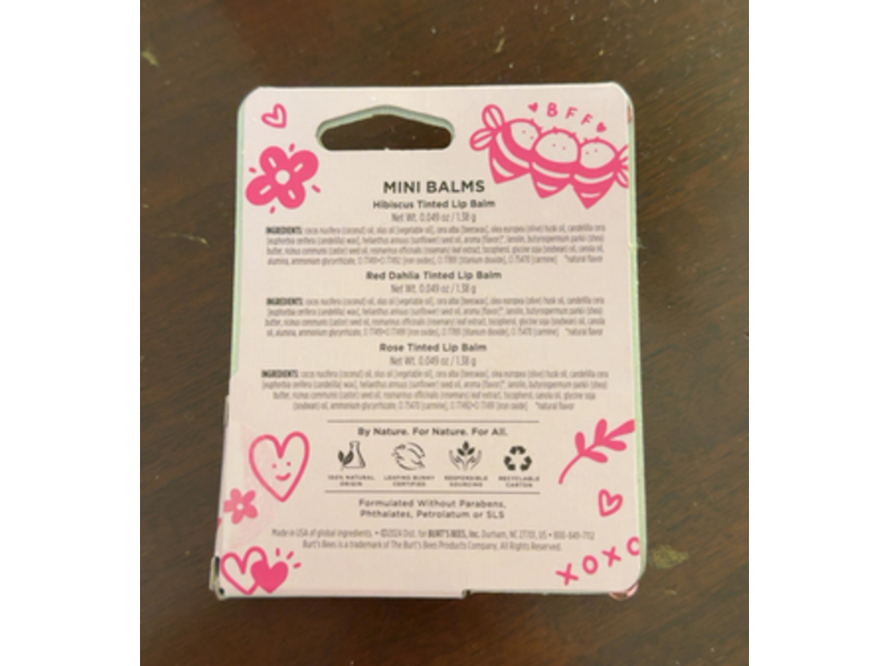 Burt's Bees Mini Bee My Galentine Lip Balm, Hibiscus + Red Dahlia & Rose, 0.049 oz/1.38 g, Pack Of 3