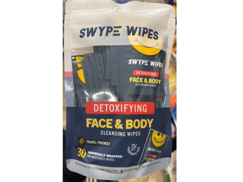 Swype Wipes Detoxifying Face & Body Cleansing Wipes, 30 Count