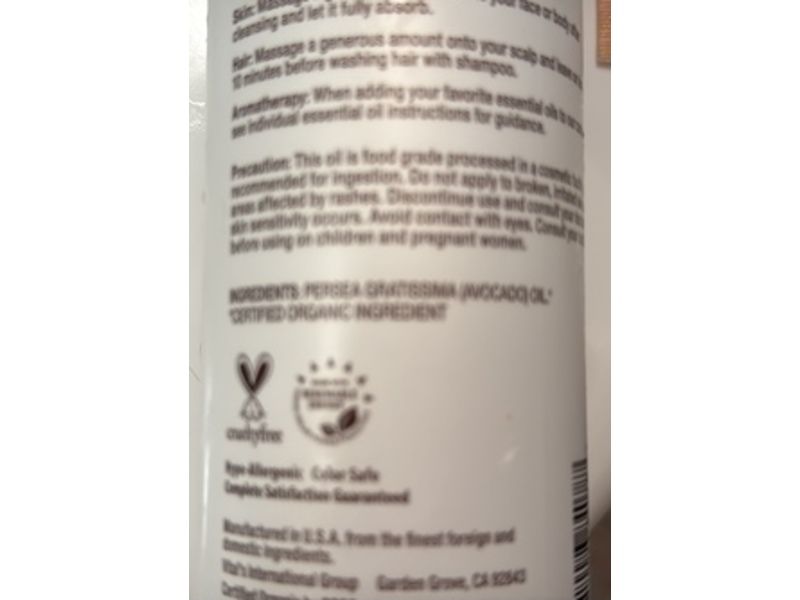 Pura d'or Organic Avocado Oil, 16 fl oz/473 mL