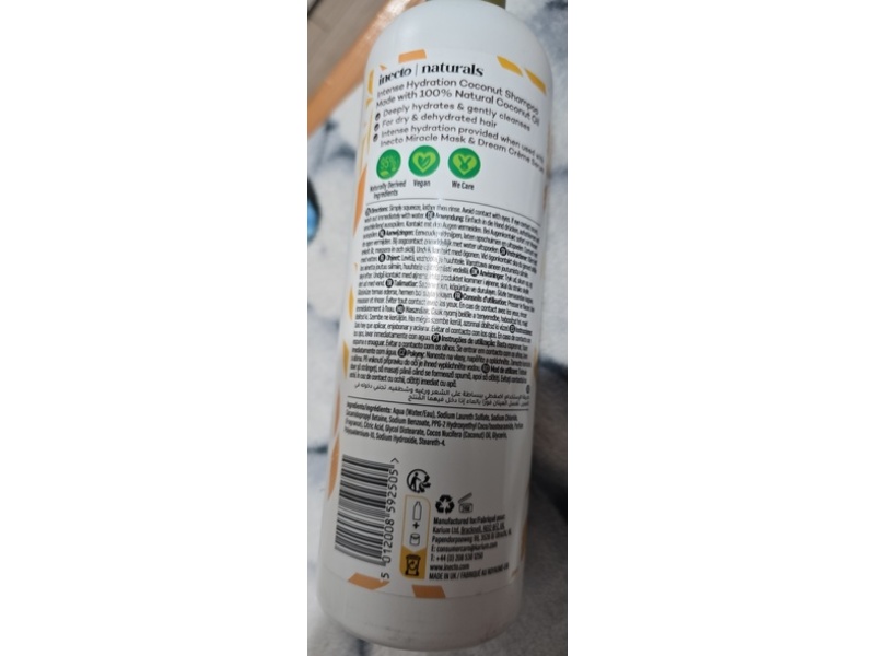 Inecto Naturals Intense Hydration Coconut Shampoo, Dry Hair, 16.9 fl oz/500 mL