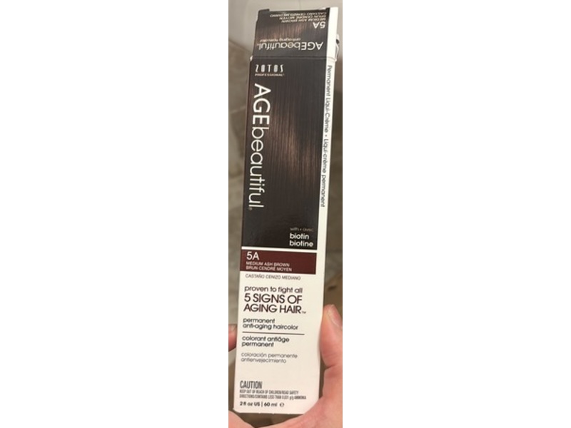 Zotos Professional AGEbeautiful Permanent Anti Aging Hair Color, 5A Medium Ash Brown, 2 fl oz/60 mL
