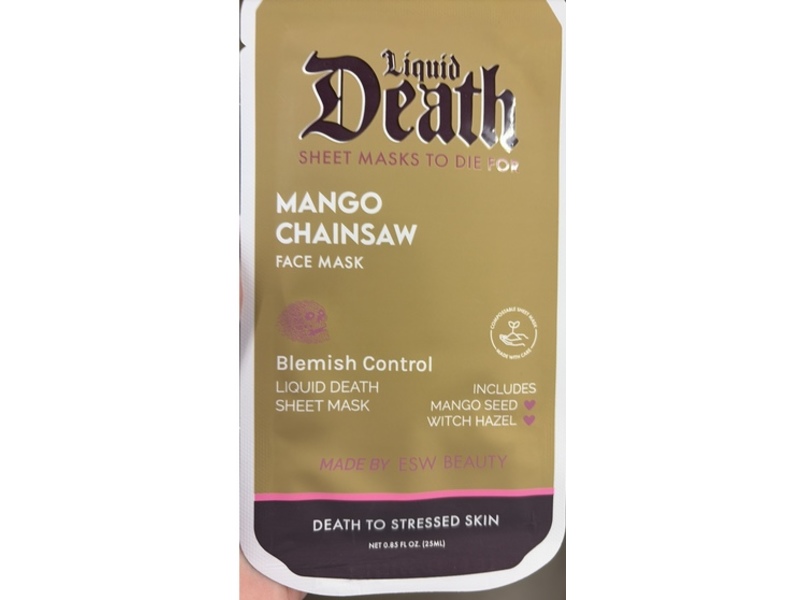 ESW Beauty Liquid Death Revitalizing Face Mask, Mango Chainsaw, 0.85 fl oz/25 mL, Count 1