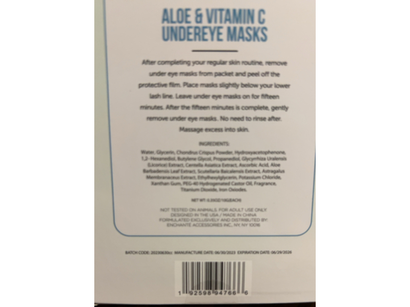 Dr Wellness Under Eye Mask, Aloe & Vitamin C, 8 Pairs