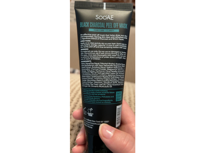 SooAE Peel Off Mask, Black Charcoal, 2.71 fl oz/80 mL