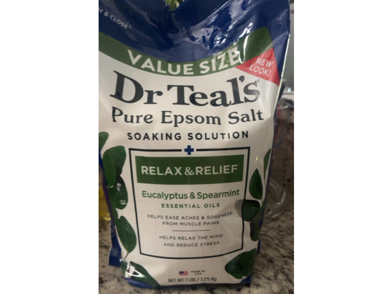 Dr Teal's Pure Epsom Salt Soaking Solution, Relax & Relief, Eucalyptus & Spearmint, 3.175 kg