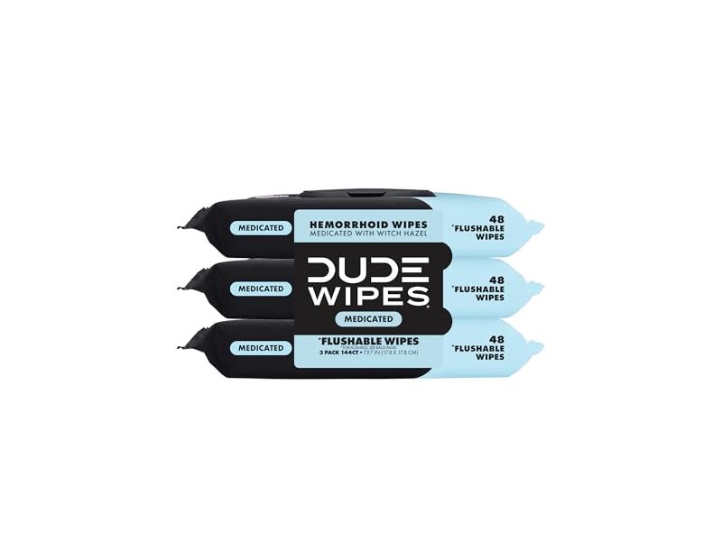 Dude Wipes Medicated Hemorrhoid Flushable Wipe, 144 Count, Pack Of 3