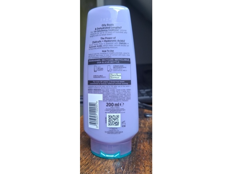 L'Oreal Paris Elvive Hydra Pure 72H Rehydrating Conditioner, 200 mL