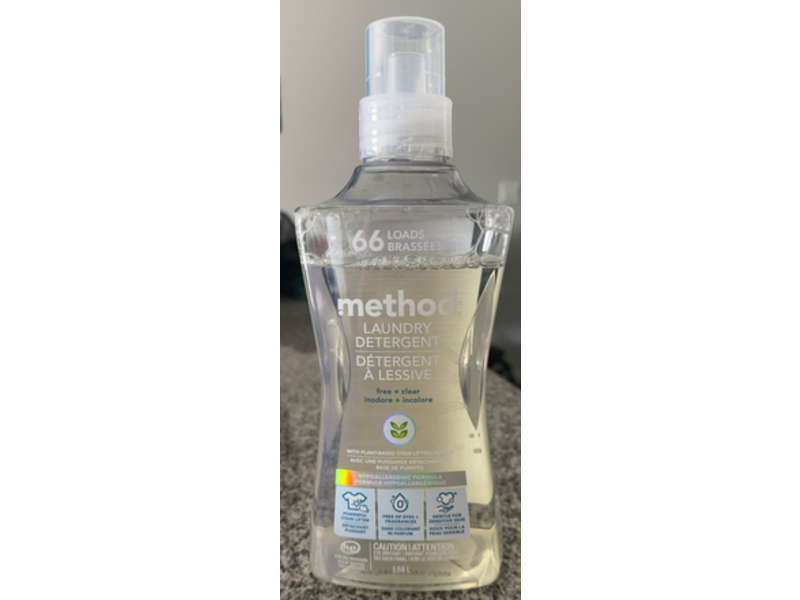 Method Laundry Detergent, Free + Clear, 66 Loads, 53.5 fl oz/1.58