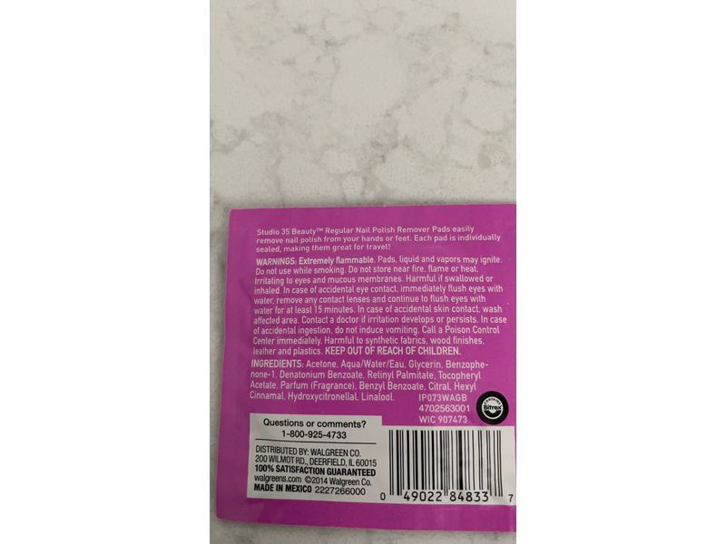 Studio 35 Beauty Nail Polish Remover Pads, Regular, 1 Count