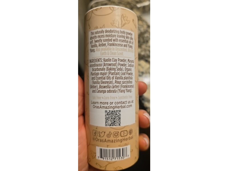 Ora's Amazing Herbal Pure & Simple Body Powder, Sweet Love Vanilla, 2.5 oz/71 g