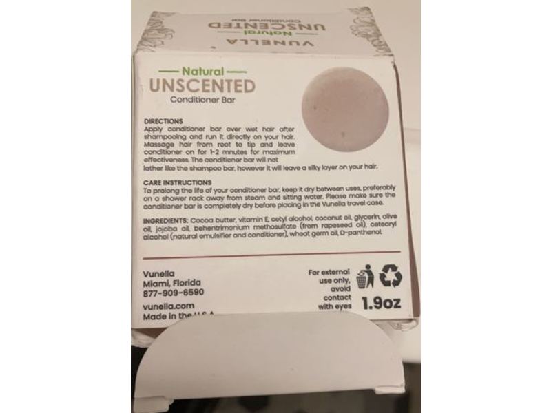 Vunella Natural Conditioner Bar, Unscented, 1.9 oz
