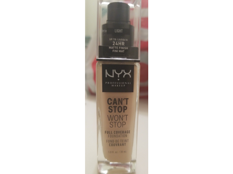 NYX Professional Makeup Can't Stop Won't Stop Full Coverage Foundation, Light, 1 fl oz/30 mL