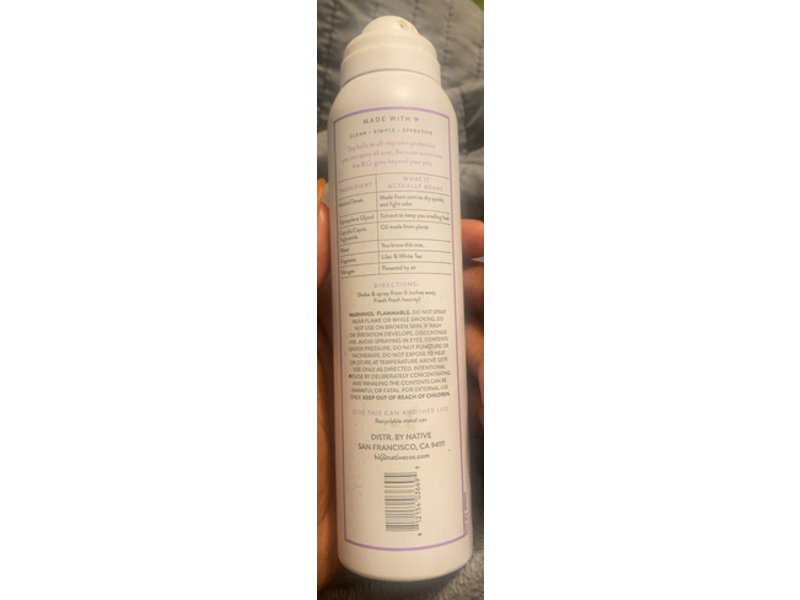 Native Deodorant & Body Spray, Lilac & White Tea, 3.5 oz/99 g