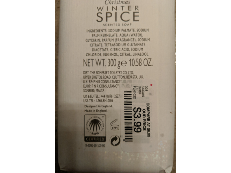 Asquith & Somerset Christmas Hand & Face Soap, Winter Spice, 10.58 oz/300 g