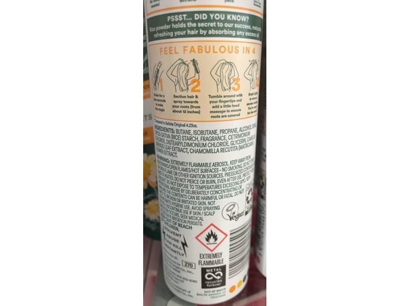 Batiste Naturally Plant Powered Dry Shampoo, Light Scent, Green Tea & Chamomile, 4.23 oz/120 g