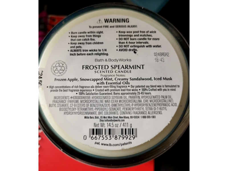 Bath & Body Works Frosted Spearmint Candle, 14.5 oz/411 g