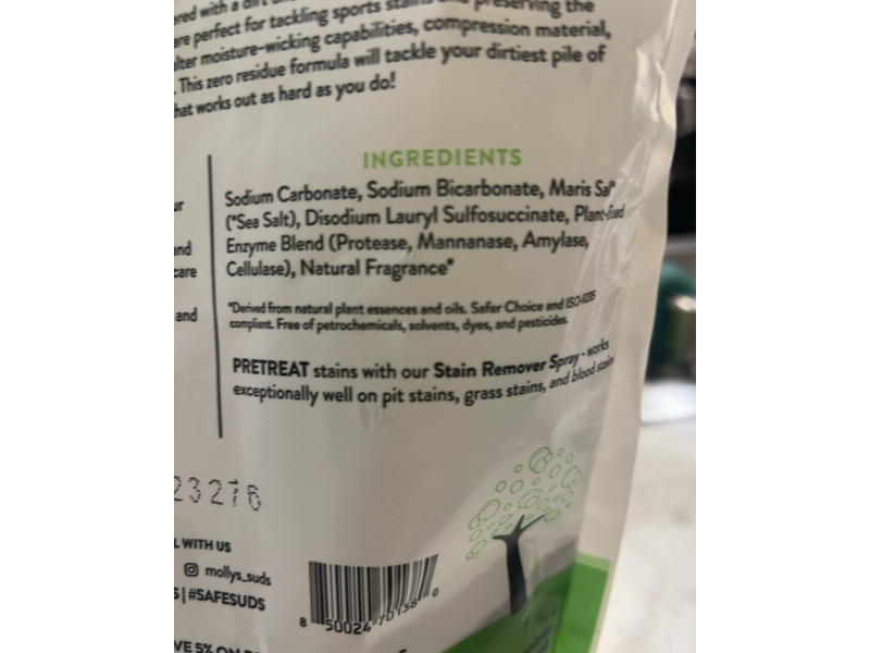 Molly's Suds Active Wear Laundry Powder, Sport Fresh, 120 Loads, 60 oz/1.7 kg