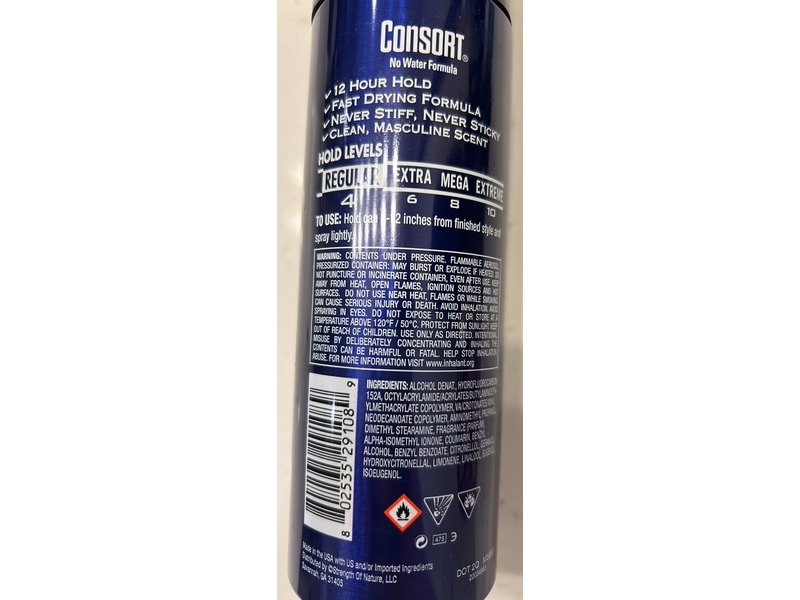 Consort For Men Hair Spray, Regular Hold, 8.3 oz/235 g, Pack Of 6