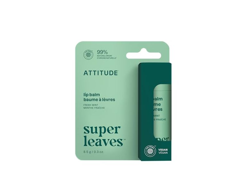 Attitude Leaves Bar Lip Balm, Fresh Mint, 0.3 oz/8.5 g