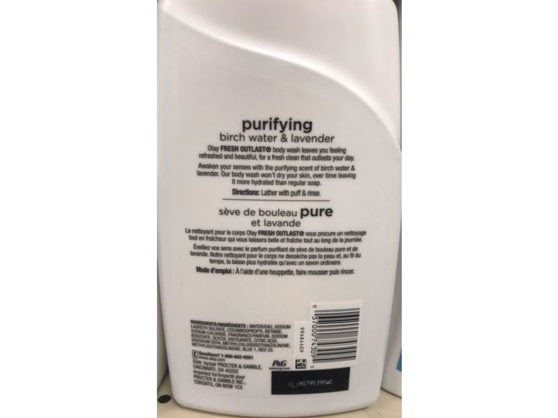 Olay Fresh Outlast Purifying Body Wash, Birch & Lavender, 30 fl oz/887 mL