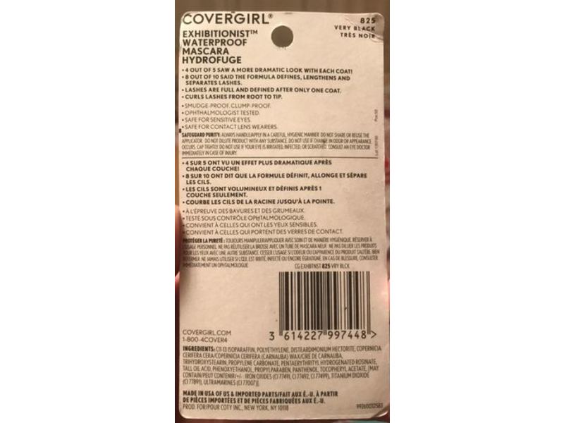 Covergirl Exhibitionist Mascara, 825 Very Black, Waterproof, 0.3 fl oz/9 mL
