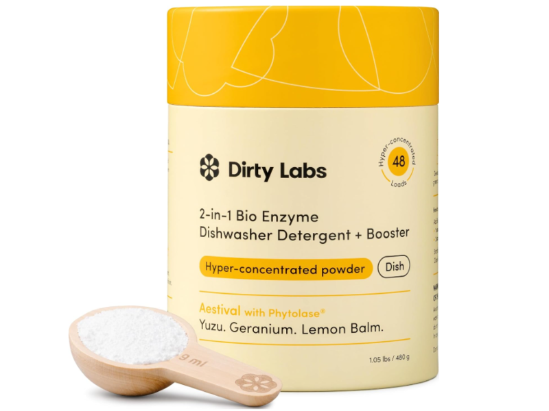 Dirty Labs 2-In-1 Bio Enzyme Dishwasher Detergent + Booster, Yuzu, Geranium, Lemon Balm, 48 Loads, 480 g