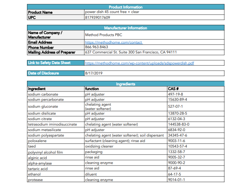 Method Dishwasher Packs, Free+Clear, 675 g/23.8 oz, 45 Count