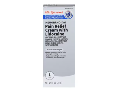 Walgreens Hemorrhoidal Pain Relif Cream, Lidocaine, 1 oz/28 g