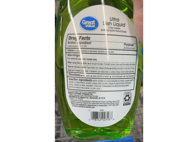 Great Value Ultra Dish Liquid, Crisp Apple, 28 oz/828 mL