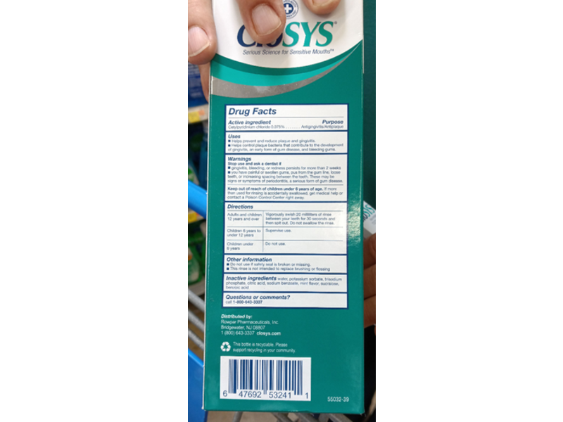 Closys Antiplaque Mouth Rinse, Gentle Mint, 32 fl oz/946 mL