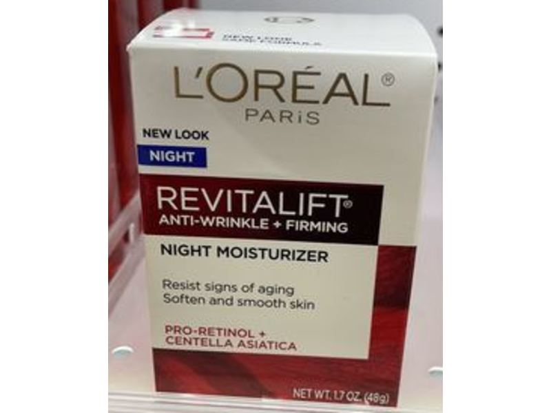 L'Oreal Paris Night Moisturizer, Revitalift Anti-Wrinkle + Firming, Pro-Retinol + Centella Asiatica, 1.7 oz/48 g